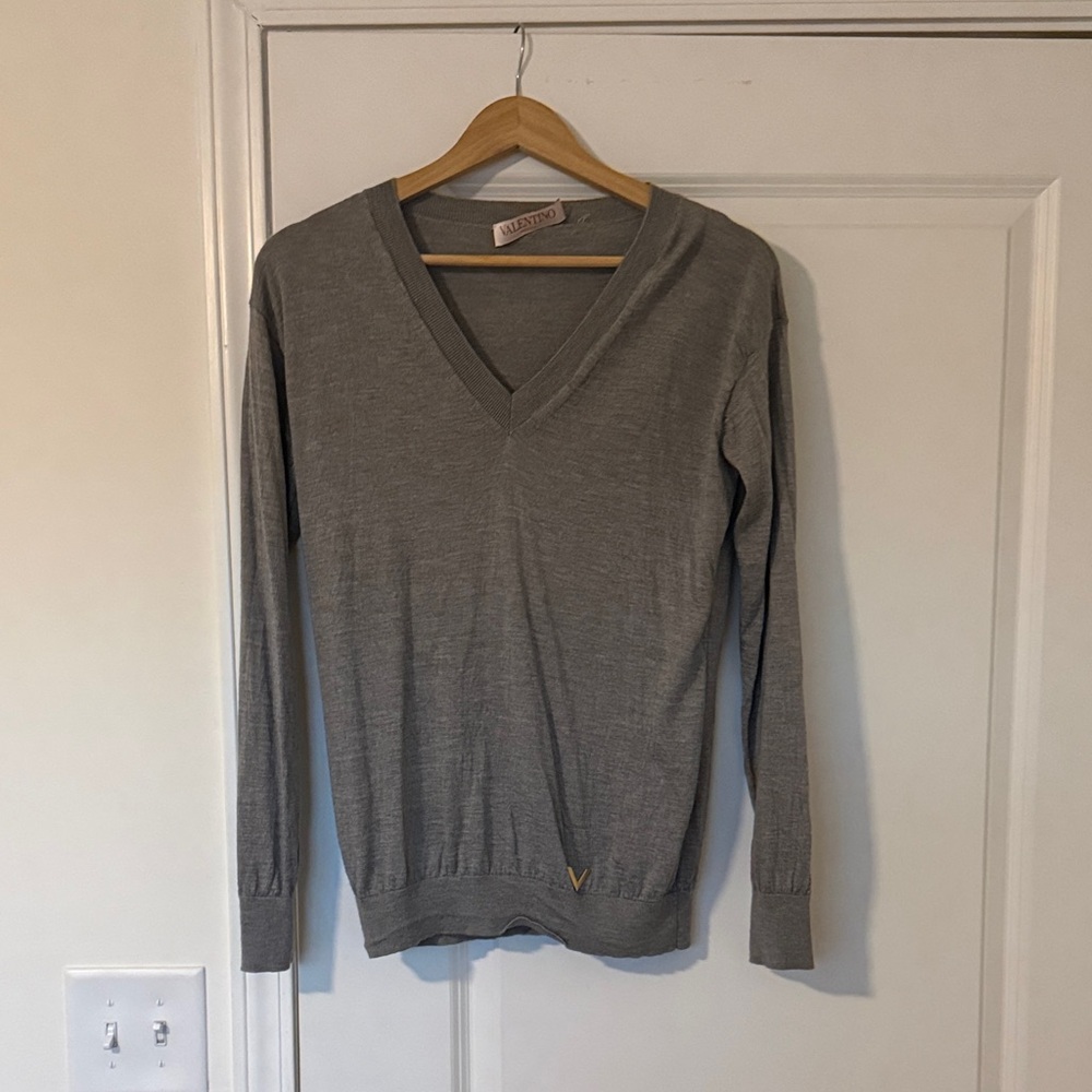 Valentino Gray V-Neck Sweater